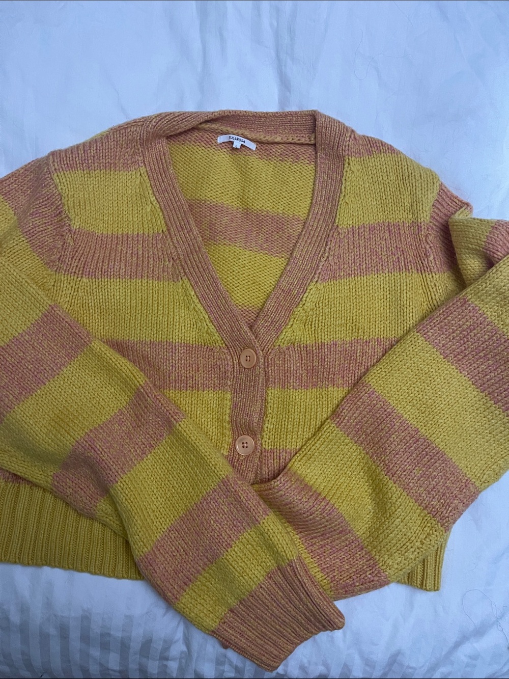 Tularosa Yellow & Peach Striped Cropped Cardigan